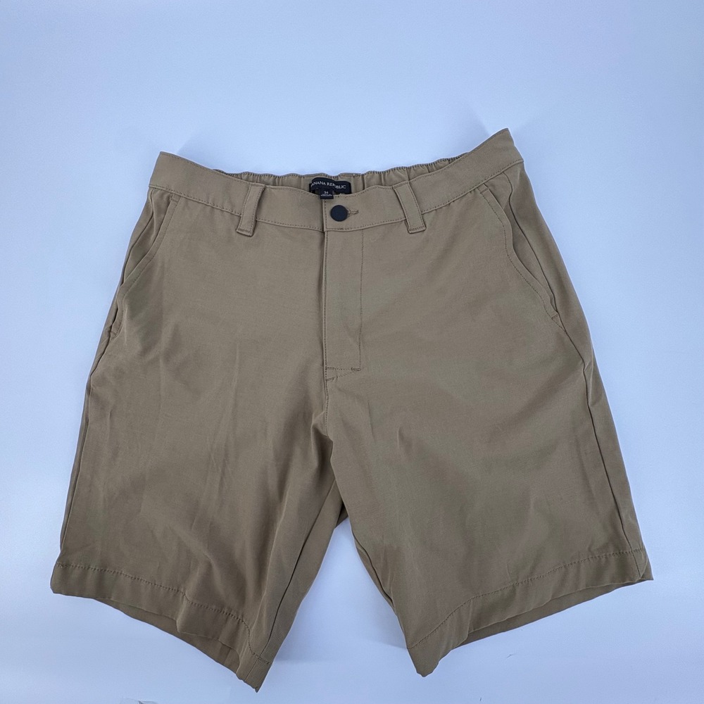 Banana Republic Ripstop Tech Shorts Mens 34 Khaki Tan Elastic Waist Stretch